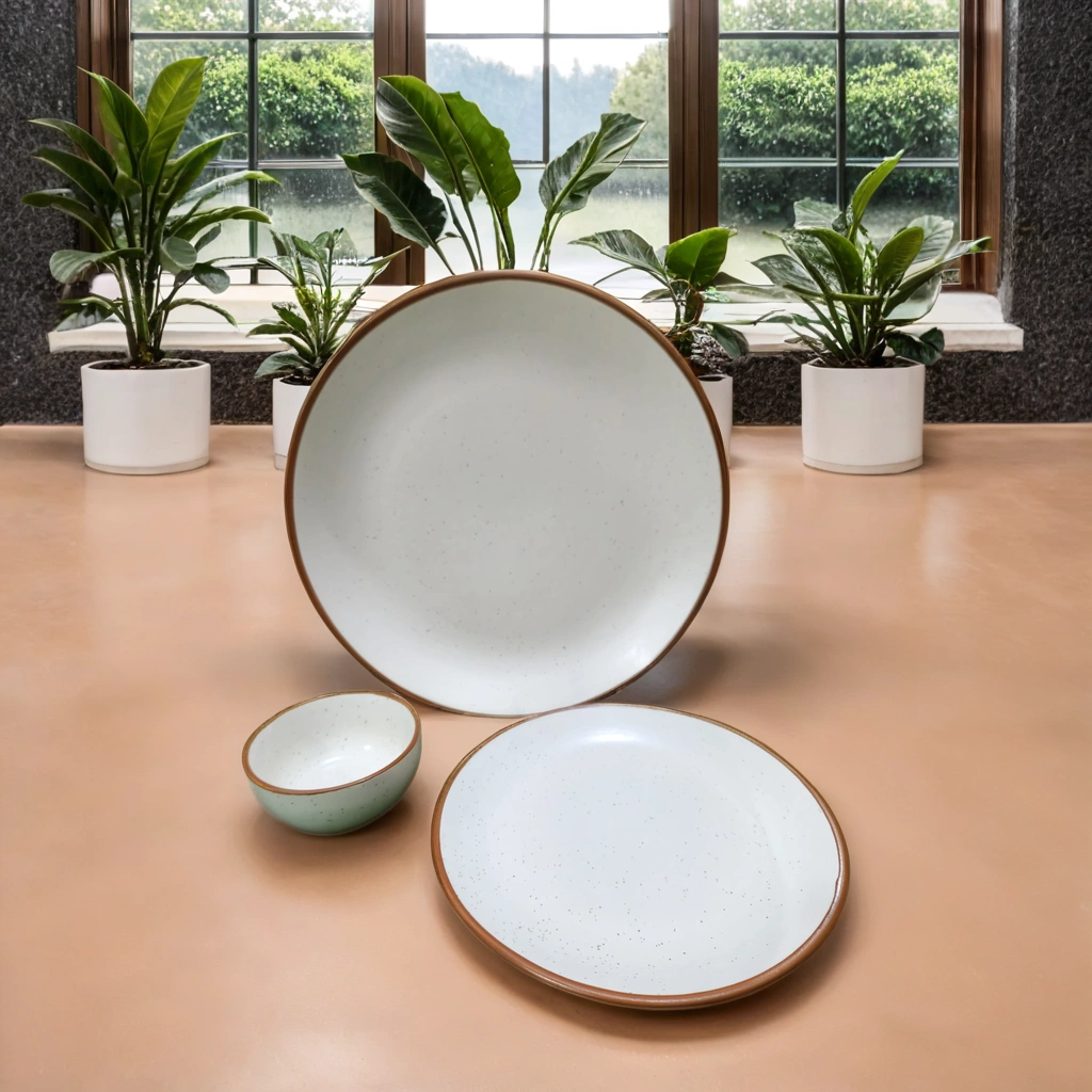 Elegant 20 Piece Ceramic Dinner Set – (White-brown border) 3 Mokker (14)