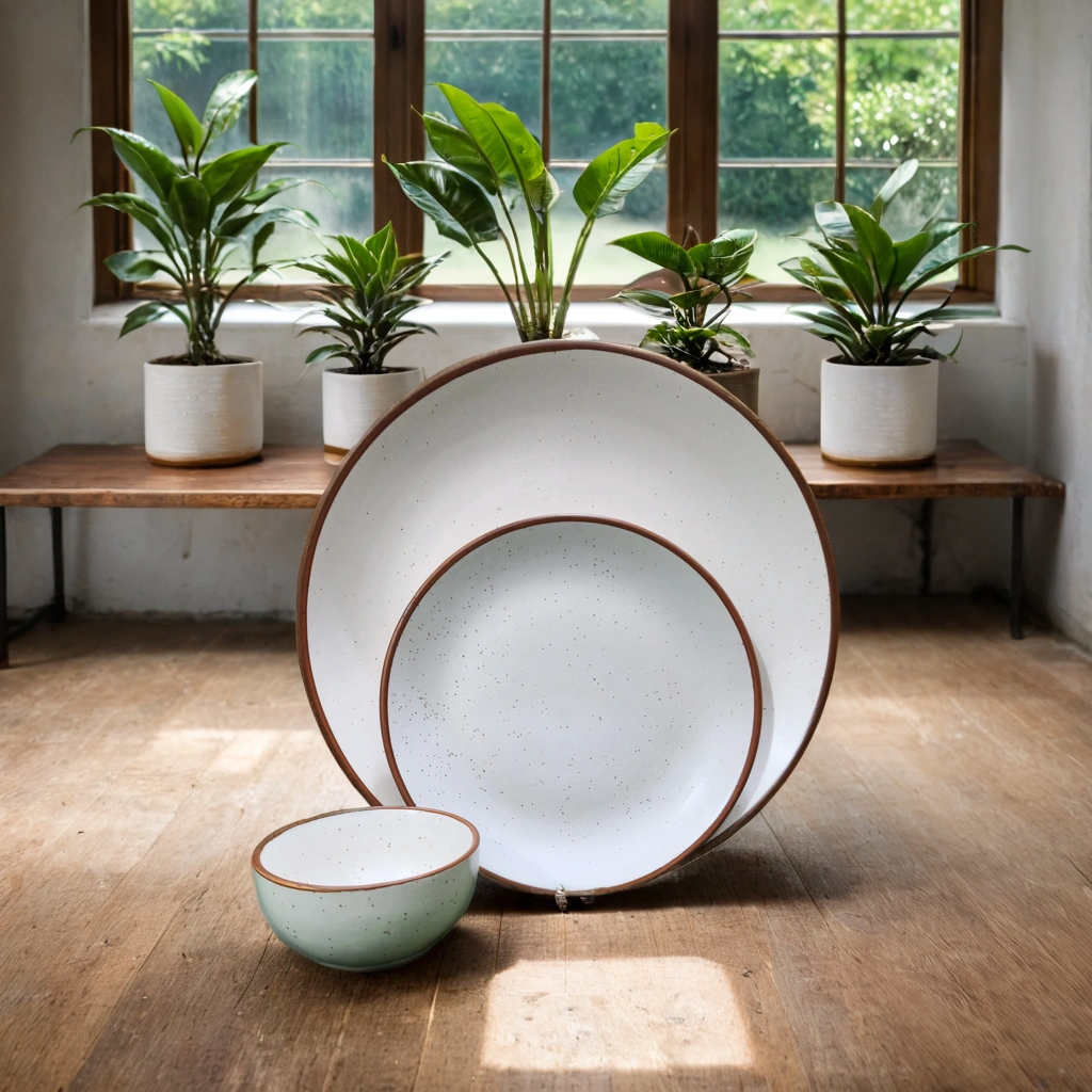 Elegant 20 Piece Ceramic Dinner Set – (White-brown border) 4 Mokker (15)