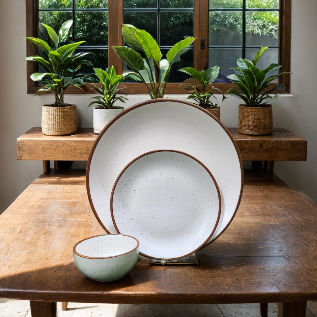 Elegant 20 Piece Ceramic Dinner Set – (White-brown border) 2 Mokker (16)